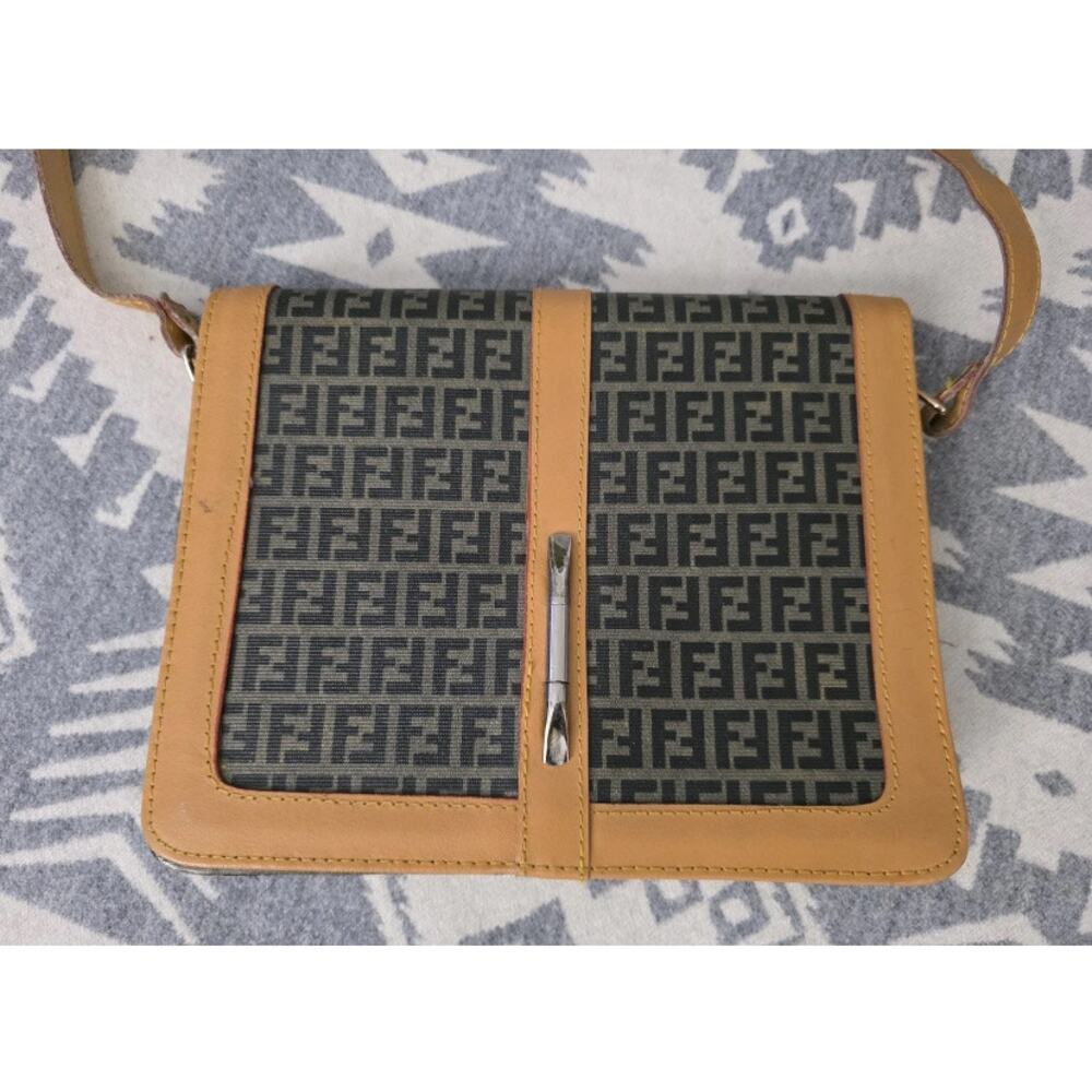 Fendi Tan and Black FF Logo Crossbody Tote